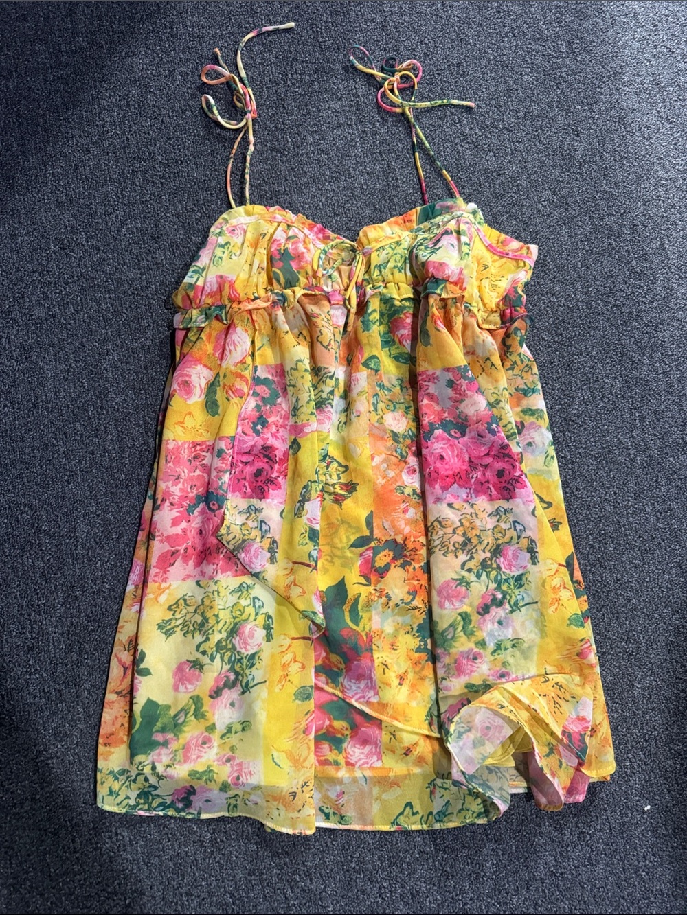 Teen Yellow Floral Sundress with Pink Rose Print size medium